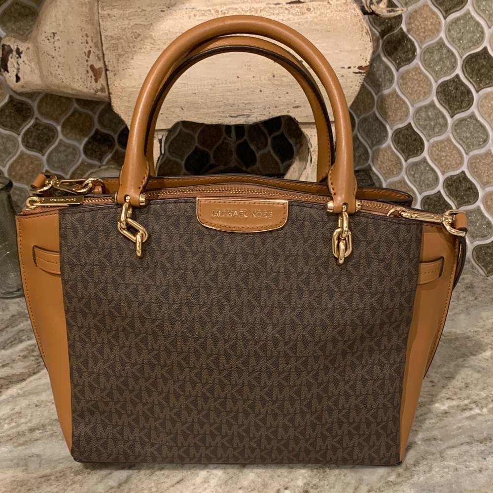 Michael Kors Brown and Tan Signature Satchel